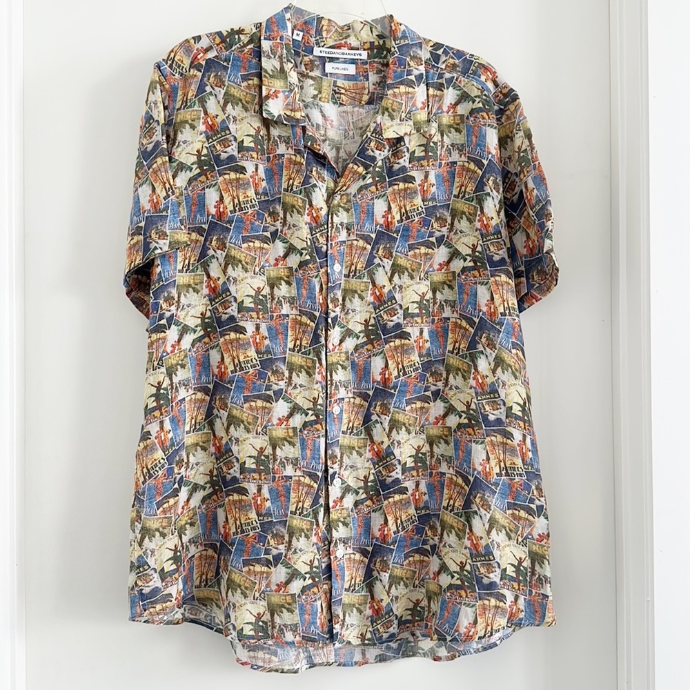 Vintage Hawaiian Linen Button Down Shirt M